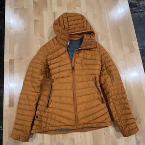 Decathlon Forclaz MT100 Hooded Down Puffer Jacket Packable Women's M Ochre